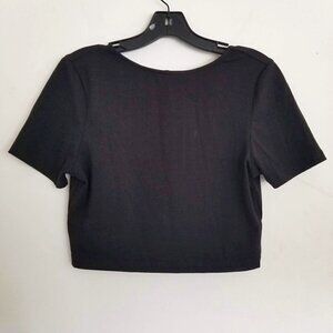 Koovs Cut Out Back Short Sleeve Crop Top Sz Medium